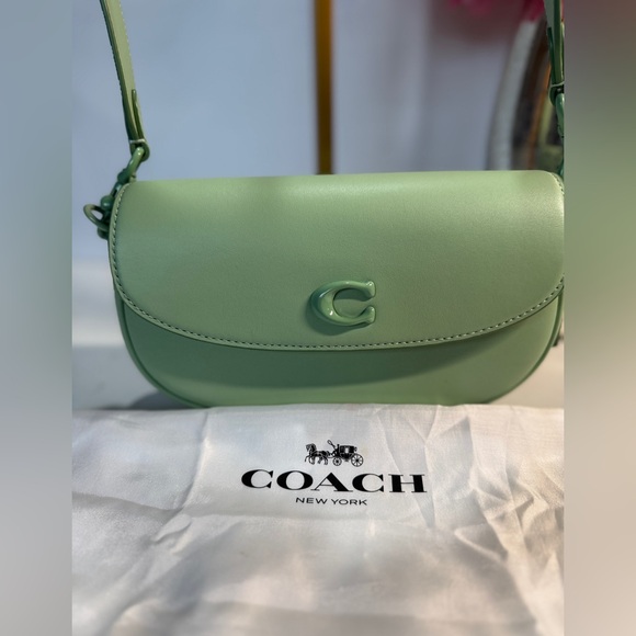 Coach Handbags - Coach Mint Green Crossbody Bag Emmy Saddle Bag 23 Pistachio Mint rare leather